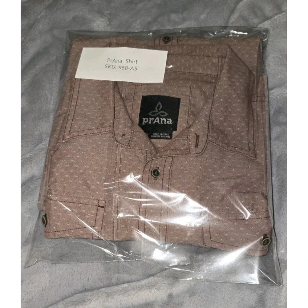 Prana Mens Long Sleeve Button Down Shirt Mauve Geometric Print Roll Tab‎ Medium